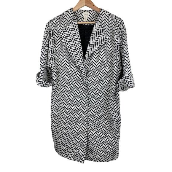 Chico's Women's 0 Black White Chevron Striped 3/4 Sleeve Duster Jacket - Picture 1 of 9